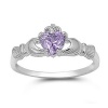 Sterling Silver Claddagh Ring with Alexandrite CZ Heart Stone Size 5-10; Comes with Free Gift Box