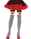 Striped Thigh High Stockings with Red Hearts 6008