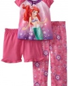 Little Mermaid Girl's 3-Piece Pajama Set, Pink, 3T