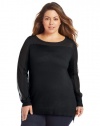 DKNYC Women's Plus-Size Long Sleeve Boatneck Pullover
