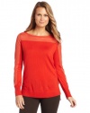 DKNYC Women's Long-Sleeve Boatneck Pullover with Sheer Rayon Yoke and Sleeves Sweater