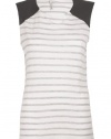 Michael Stars Women's Striped Cotton Tank with Leather