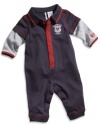GUESS Kids Boys Newborn Two-Fer Collared Long-Sleeve Coverall (0-9M), NAVY (0/3M)