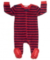 Leveret Footed Red & Navy Striped Fleece Pajama Sleeper (Size 6m-5t)