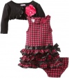 Nannette Baby-Girls Newborn 3 Piece Houdstooth Printed Ruffle Dress Set