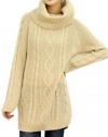 V28 Women's Turtle Cowl Neck Ribbed Cable Knit Short Front Long Back Sweater