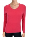 C by Bloomingdales Women's Cashmere Sweater Bright Red Classic V-Neck