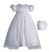 Marissa Embroidered Sequin Organza Split Front Christening Gown with Bonnet