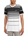 Southpole Men's V-Neck Engineered Stripe Tee with Concentrated Stripes