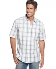 A different dimension. Plaid gets added appeal with this textured shirt from Van Heusen.