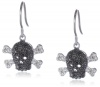 Silver Black and White Diamond Skull Earrings (0.11 cttw, I-J Color, I2-I3 Clarity)
