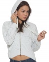 Hoodie Buddie White Aztec Burnout Crop Lightweight Sweatshirt MP3 Earbuds (Small)