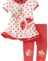 Mini Bean Baby-girls Newborn Floral Ladybug Printed Tunic With Matching Orange Legging Set, Pink Tuba, 3-6 Months