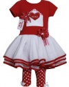 Bonnie Jean Baby Girls Valentine Tutu Dress Outfit w/ Leggings, Red, 2T