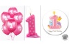 3 Piece Bundle: Pink 1st Birthday Polka Dot Candle, Magenta #1 Balloons (6 Count) and Happy First Birthday Button by Lilly and the Bee Novelties