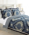 Martha Stewart Collection 6-Piece Comforter Cover Set Full Indigo Damask