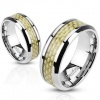 STR-0033 Stainless Steel Gold Carbon Fiber Inlay Band Ring Size 5-14; Comes With Free Gift Box