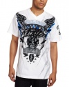 Southpole Men's V Neck Flock And Screen Print Graphic T-Shirt With Wings