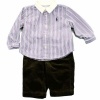 Polo Ralph Lauren Infant Boy's 2 Piece Cotton Dress Shirt & Corduroy Pant Outfit Set (6 Months, Purple Multi)