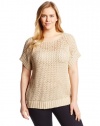 Vince Camuto Women's Plus-Size Short Sleeve Pullover Stitched Sweater, Tiramisu, 2X