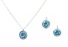 Elisabetta Ricciardi Antique Silver Plated Art Deco Glass Turquoise Beads and Aqua Swarovski Crystal Round Filigree Necklace and Earring Set