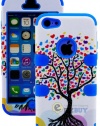 myLife (TM) Deep Sky Blue + Colorful Tree of Hearts 3 Layer (Hybrid Flex Gel) Grip Case for New Apple iPhone 5C Touch Phone (External 2 Piece Full Body Defender Armor Rubberized Shell + Internal Gel Fit Silicone Flex Protector + Lifetime Waranty + Sealed 