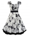 H&R London 50's Vintage Tea Dress White Floral Bow - L = US 10, UK 14