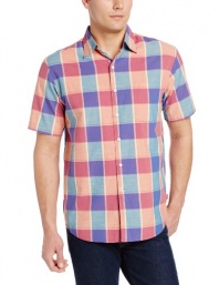 IZOD Men's Short-Sleeve Pointed Collar Plaid Button-Down Shirt