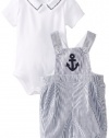 Kitestrings Baby-Boys Infant Dobby Overall and Interlock Bodysuit 2 Piece Set, Blue Stripe, 0-3 Months