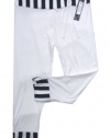 White with Striped Black Contrast Trim Cropped Draw String Summer 3/4 Stretchy Leggings. Size 18-20
