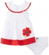 Hartstrings Baby-Girls Newborn Cotton Sateen Popply Dress and Diaper Cover Set, White, 0-3 Months