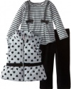 Nannette Baby-Girls Infant 3 Piece Stripped Heart Vest with Shirt and Pant, Gray, 18 Months