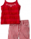 Nannette Baby-Girls Infant 2 Piece Chequered Bermuda Set, Red, 12 Months