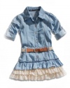 GUESS Kids Girls Little Girl Tiered Denim Dress, LIGHT STONEWASH (3T)