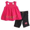Baby Togs Newborn Girls 2 Piece Hot Pink Fuchsia Tank Top Shirt Denim Capris Set 6/9M