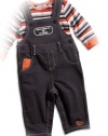 GUESS Kids Boys Newborn Long-Sleeve Striped Tee and Overalls Set (0-9m), STRIPE (6/9M)