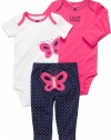 Carter's Baby Girls 3-piece L/S Bodysuit Pants Set (3 Months, Pink)