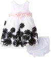 Rare Editions Baby Baby-Girls Infant Border Soutach Dress, White/Black, 18 Months
