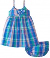 Nautica Baby-Girls Infant Woven Plaid Bow Dress, Reef Blue, 24 Months