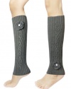 Dahlia Women's Knit Leg Warmers - Hand Crochet Pearl Flower - Gray