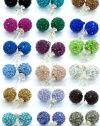 .925 Sterling Silver Christmas 8mm Disco Ball Stud Earrings w/ Swarovski Crystal Pave Pick Your Color