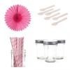 Dress My Cupcake Pinwheels Dessert Table Party Kit, Includes Half Pint 8-Ounce Mini Mason Jars with Bubblegum Pink Striped Straws