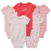 Carter's Baby Girls 5 Pack Short Sleeve Bodysuit Set (9 Months, Coral Multi)