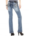 Rhinestones and Fleur de Lys embroidery add glam to these Miss Me bootcut jeans -- perfect for a hot spring look!