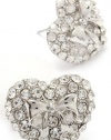 Gorgeous Silver Tone Rhodium Plated Heart Bow Stud Earrings with Sparkling Clear Crystals
