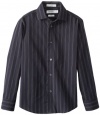 Calvin Klein Boys 8-20 Starlight Stripe Dresswear Shirt, Black, 08