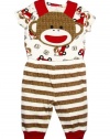 Baby Boy Sock Monkey Bib, Bodysuit, and Striped Footless Pants by Baby Starters - Red - 6 Mths / 12-16 Lbs