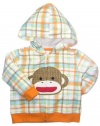 Baby Boy Orange Plaid Sock Monkey Hooded Sweatshirt by Baby Starters - Orange - 6 Mths / 12-16 Lbs