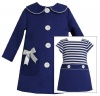 Bonnie Jean Baby Girls Jacquard Coat & Dress Set, Navy, 3T
