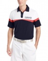IZOD Men's Short Sleeve Chest and Shoulder Pieced Golf Polo, Midnight, Large